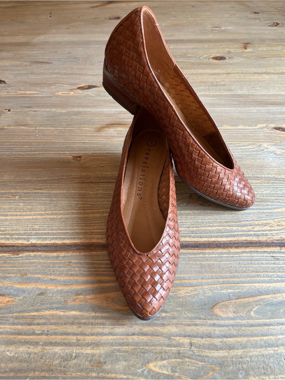 Woven Pointed Toe Heels in Brown